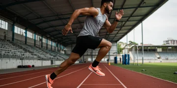 Athlete performing dynamic sport-specific conditioning exercise on track