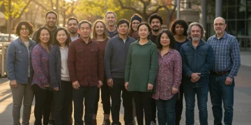 Diverse community standing together, symbolizing mental health support in a 2025 US city.