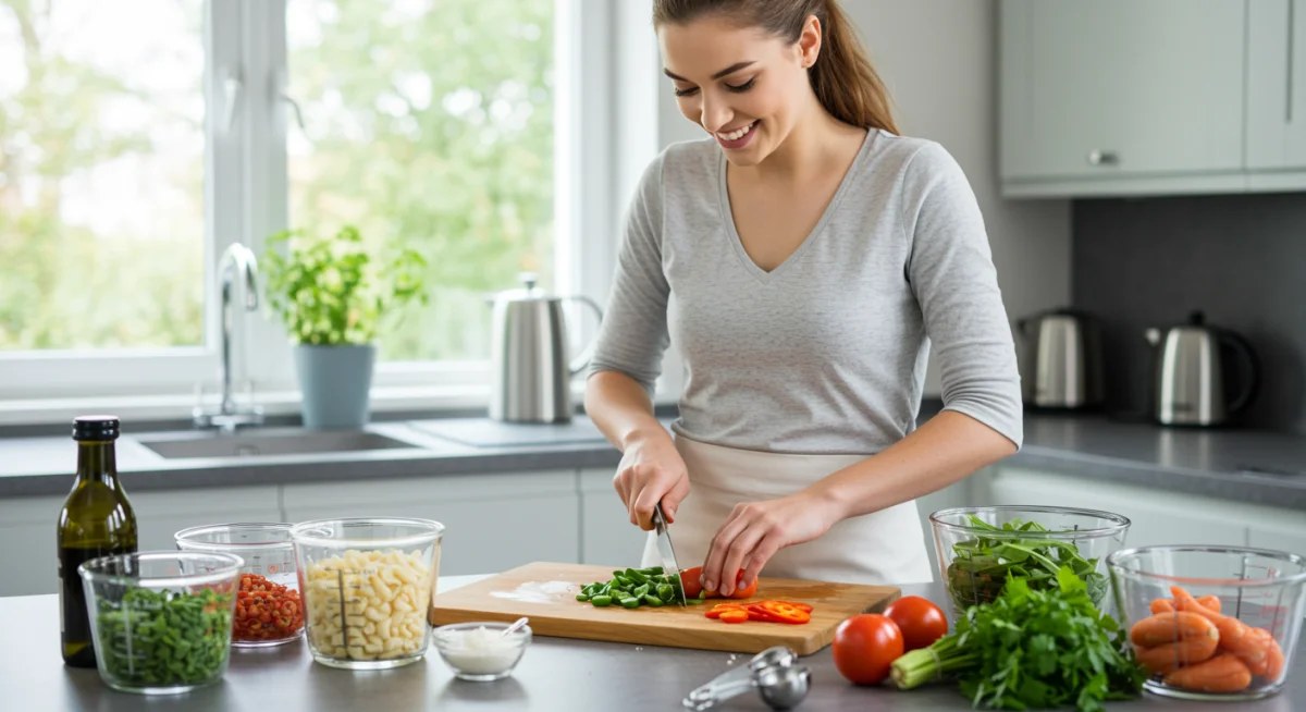 Person chopping vegetables for efficient meal preparation