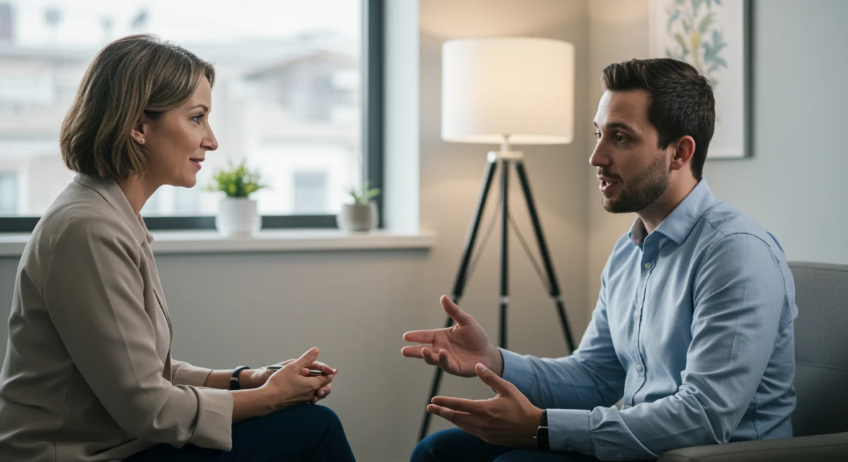 Employee receiving confidential mental health support from a professional counselor