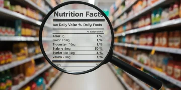 Decoding 2025 Food Labels: 15% Daily Value Explained for Health Magnifying glass over a food label's Daily Value percentage
