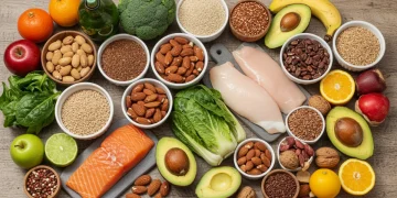 Colorful array of healthy foods for balanced nutrition