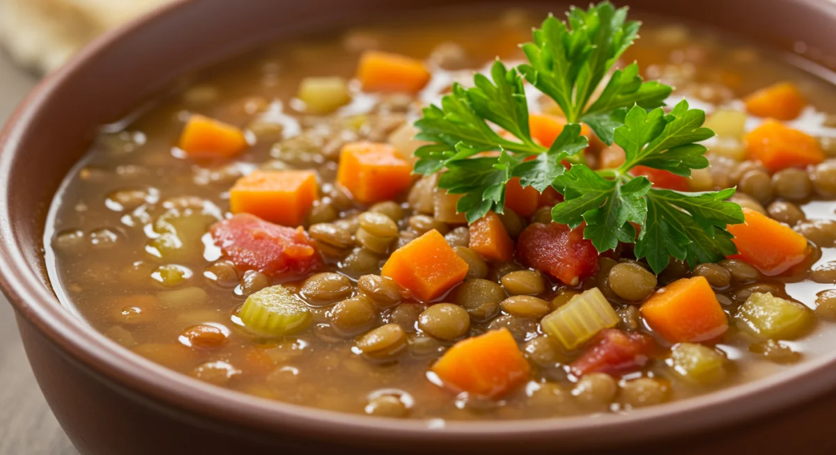 Hearty lentil soup with fresh parsley, a cornerstone of Mediterranean cooking