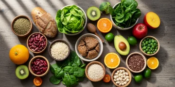 Assortment of fresh, colorful high-fiber ingredients for healthy weight loss recipes