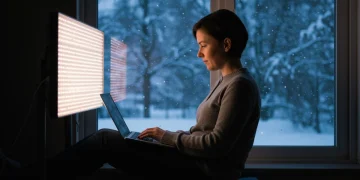 SAD: 5 Proactive Measures for US Residents in Winter 2025 Person using a light therapy lamp for SAD during winter