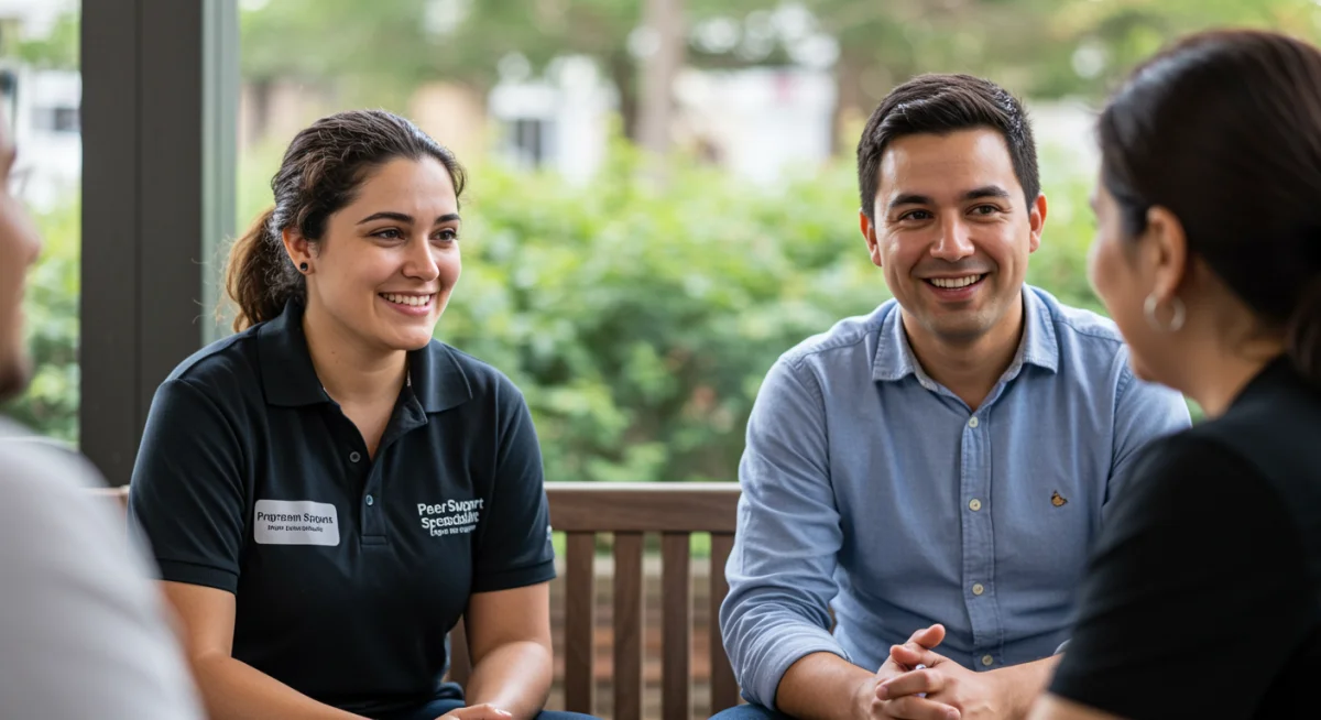 Peer support specialist offering one-on-one guidance to a participant