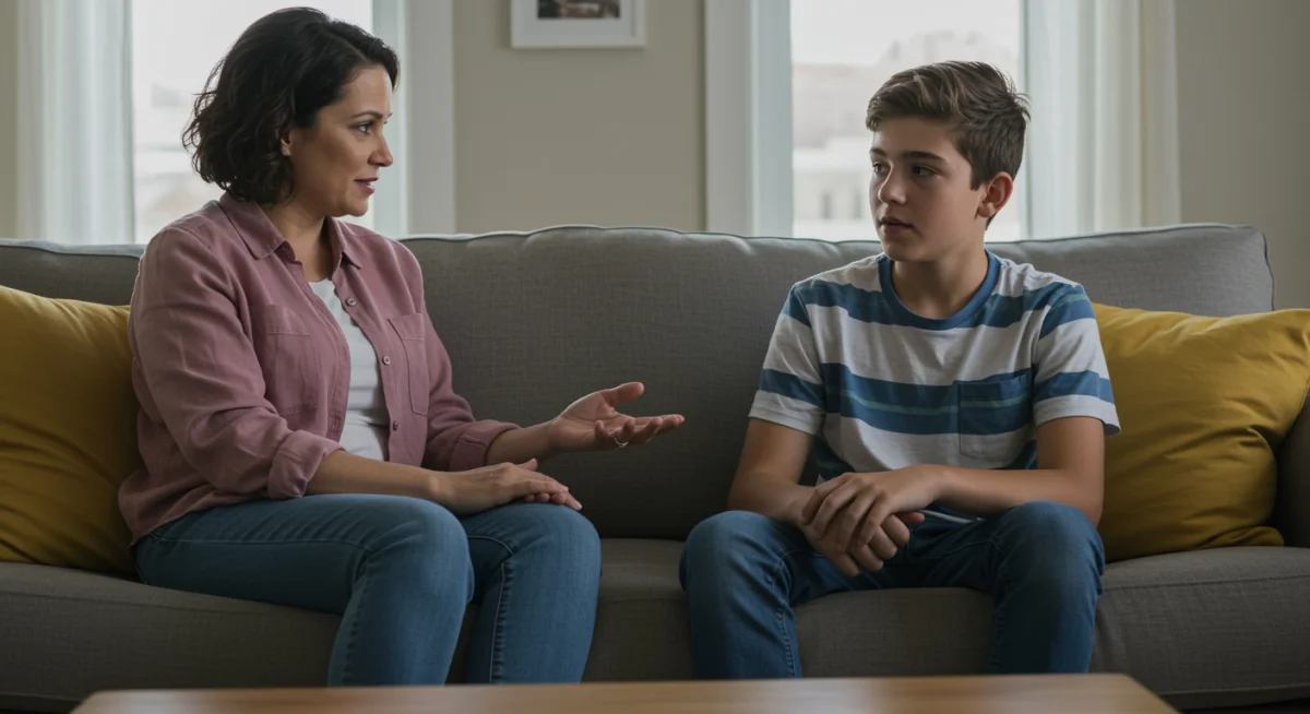 Parent and teenager having an open conversation about mental health