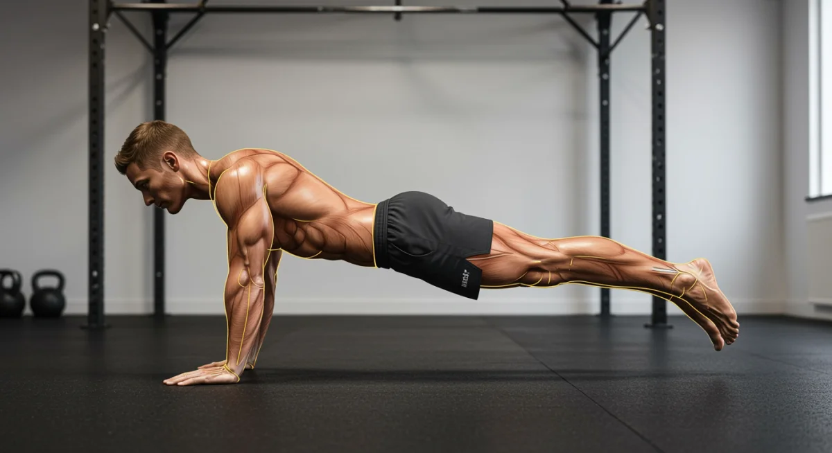 Man demonstrating a perfect planche, advanced bodyweight exercise