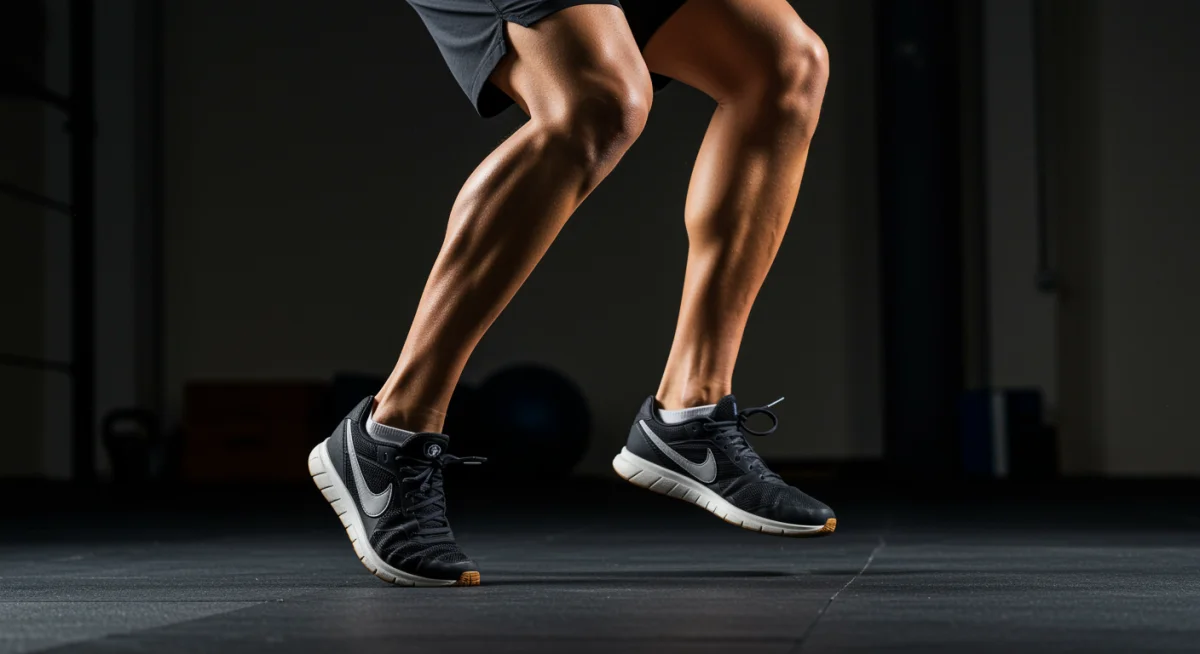 Athlete demonstrating proper plyometric landing technique for injury prevention.