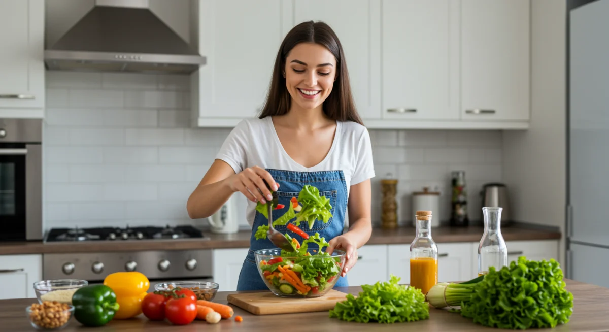 Person preparing a healthy, fiber-rich salad for gut health.