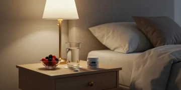 Bedroom with healthy sleep aids and nutritious snacks
