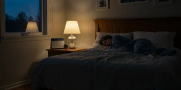 Sleep and Mental Health: US Tips for Better Rest by Mid-2025 Serene bedroom with person sleeping, illustrating improved rest and mental health