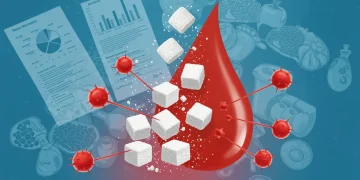 Visual representation of sugar's impact on inflammation with scientific elements
