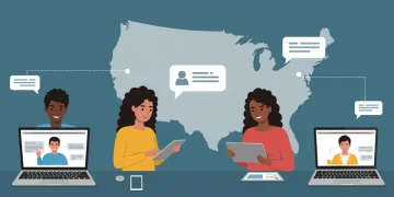 Diverse people connecting with therapists via video calls on digital devices, representing teletherapy's reach in the US.