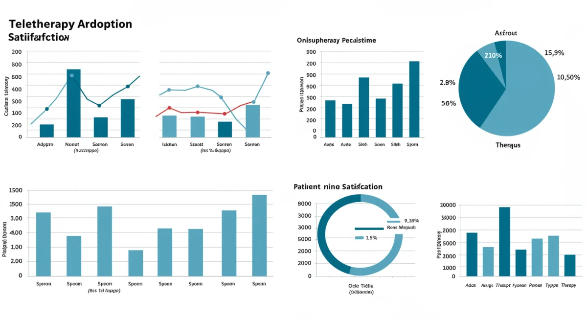 Infographic displaying teletherapy adoption rates and patient satisfaction data over three months in the US.