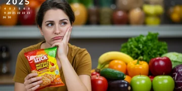 Person contemplating ultra-processed food's mental health impact 2025