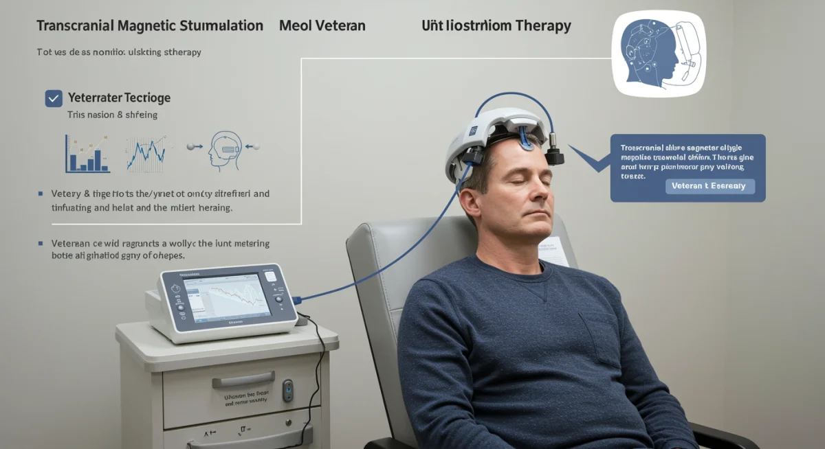 Veteran undergoing transcranial magnetic stimulation (TMS) therapy for PTSD.