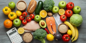 Colorful arrangement of fresh, budget-friendly healthy recipe ingredients on a table.