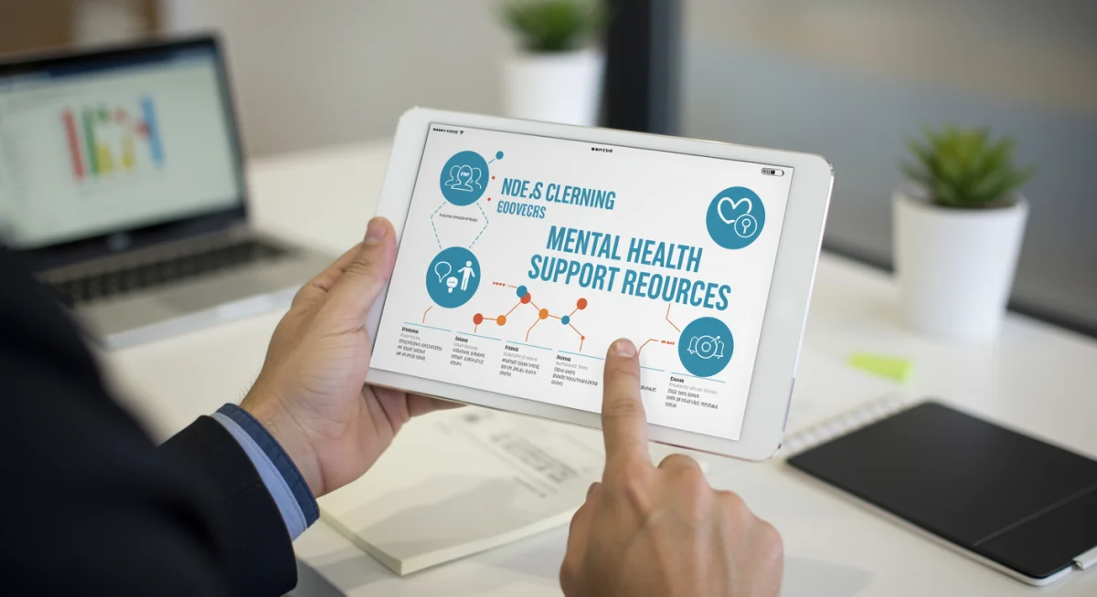 Digital infographic on mental health support resources for employees
