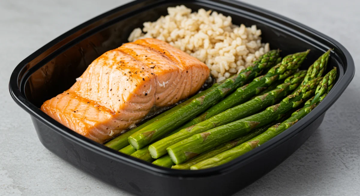 Grilled salmon meal prep for athlete recovery and nutrition.