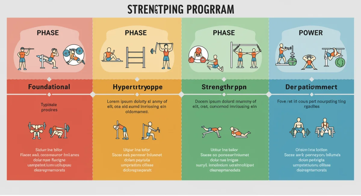 Infographic showing strength training program phases and their objectives