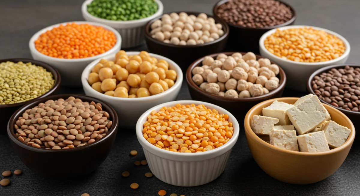 Variety of plant-based protein sources for muscle building