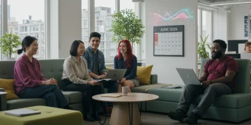Employees smiling, highlighting mental health support in a corporate environment