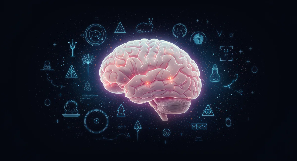 Illustration of brain activity and neural pathways enhanced by mindfulness, showing improved mood.