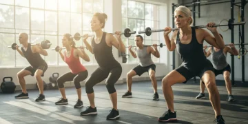 Adults of various ages doing functional strength training for longevity and injury prevention.