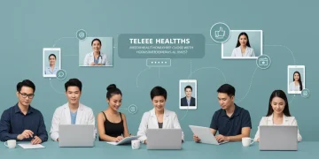 Diverse people using telehealth for mental wellness on digital devices