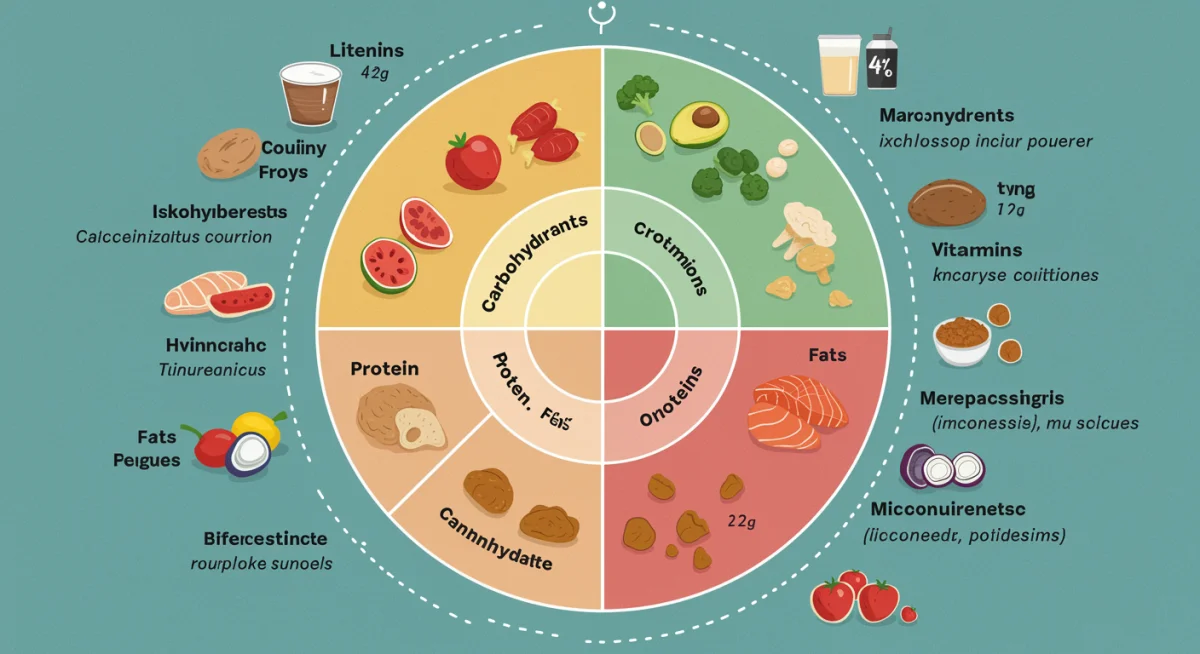 Infographic of an athlete's balanced meal plate with macronutrient breakdown.