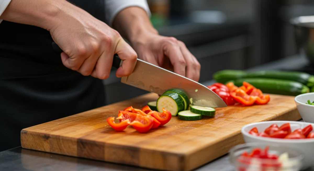 Hands chopping fresh vegetables for quick meal prep