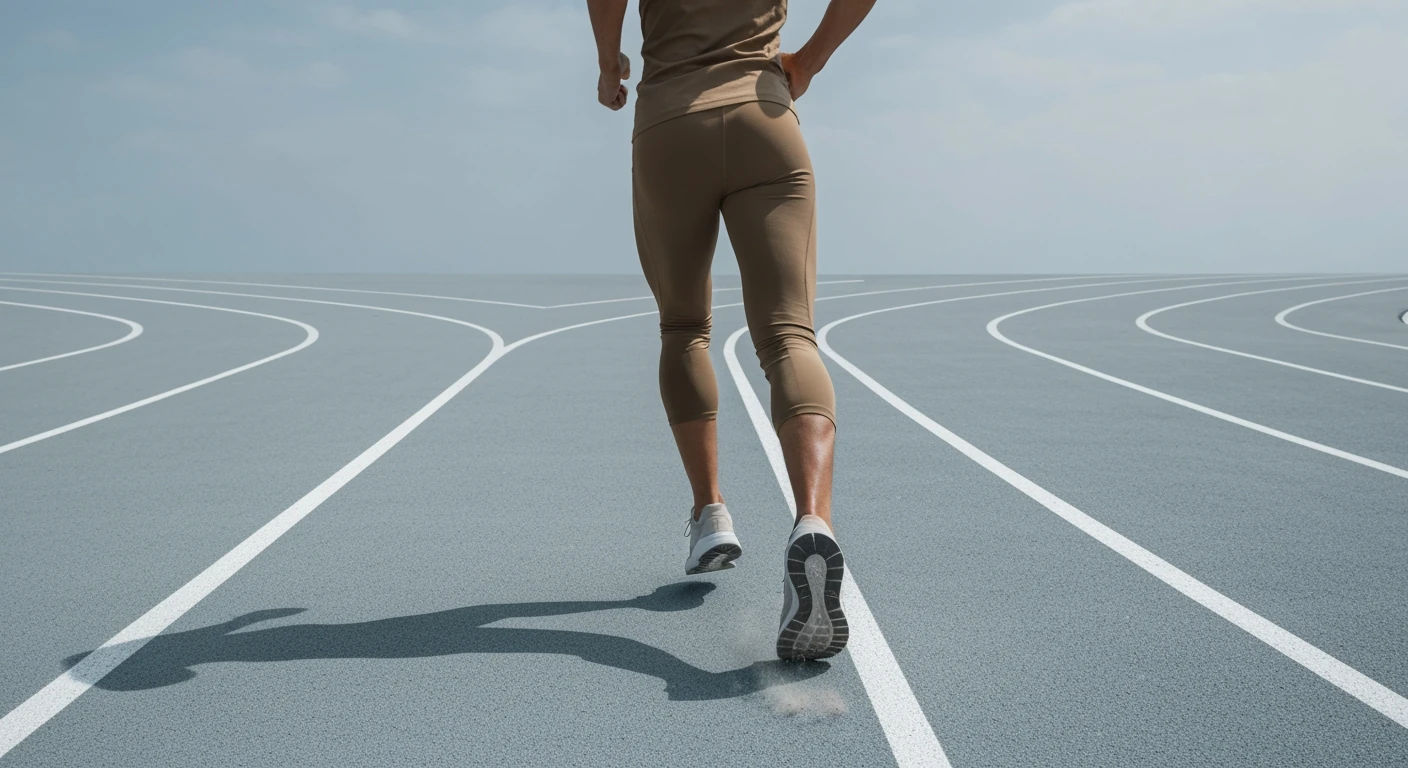 A person jogging on a minimalist track, embodying sustainable weight loss and healthy habits through consistent, gradual movement.
